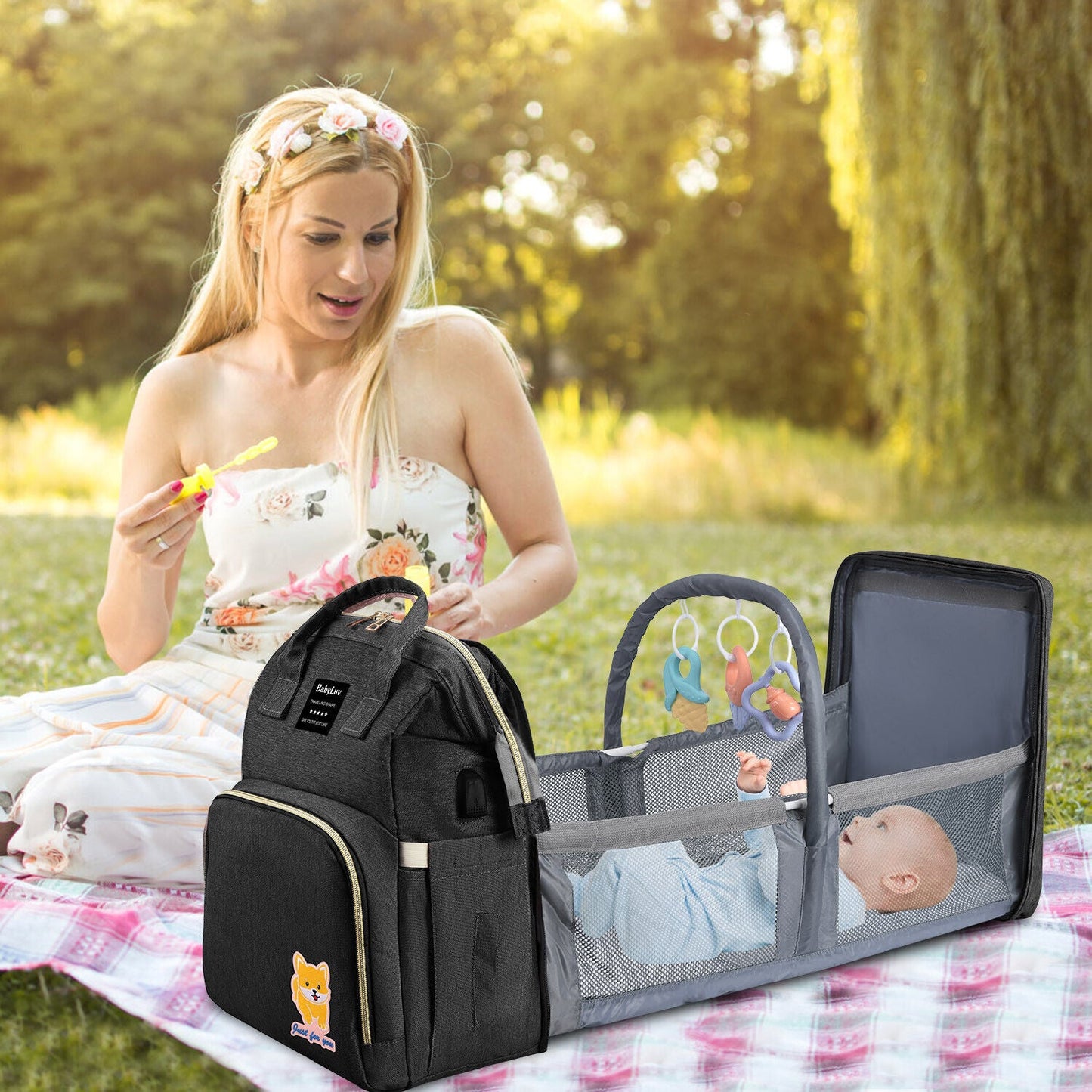 3-in-1 Baby Diaper Bag Backpack with Changing Station Portable Mommy Travel Bag