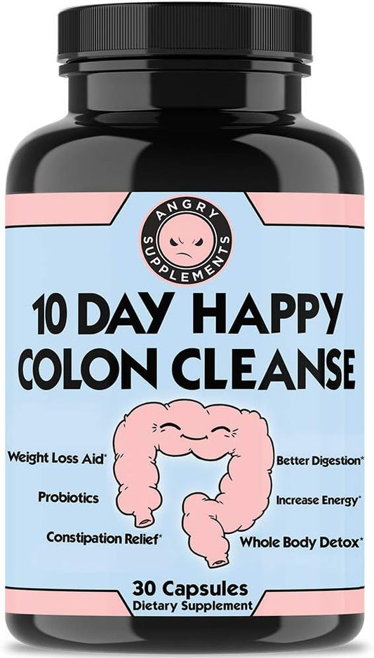 Angry Supplements 10 Day Happy Colon Cleanse, Detox for Men and Women, Infused w. Probiotics, Weight Loss and Diet Aid, All-Natural Clean Digestion (1-Bottle)