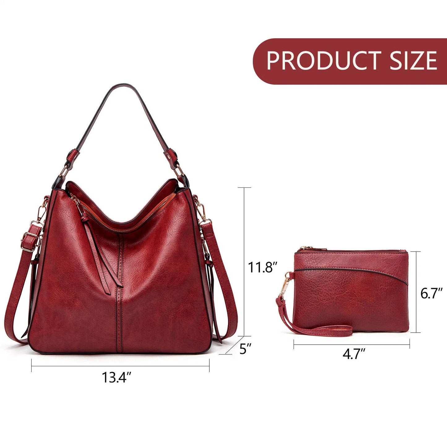 2Pcs/Set Women Large Handbag Lady Hobo Purse Faux Leather Shoulder Crossbody Bag