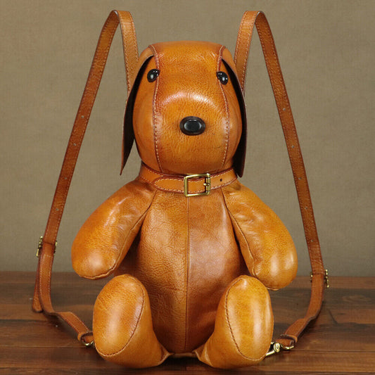 Genuine Leather Dog Backpack Purses for Women Retro Leather Rucksack Handmade